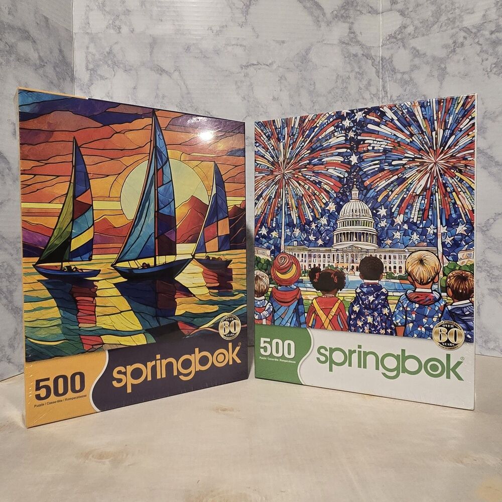 Springbok 2 Piece 500 Piece Jigsaw - Summer Fireworks & Sunset Sailing